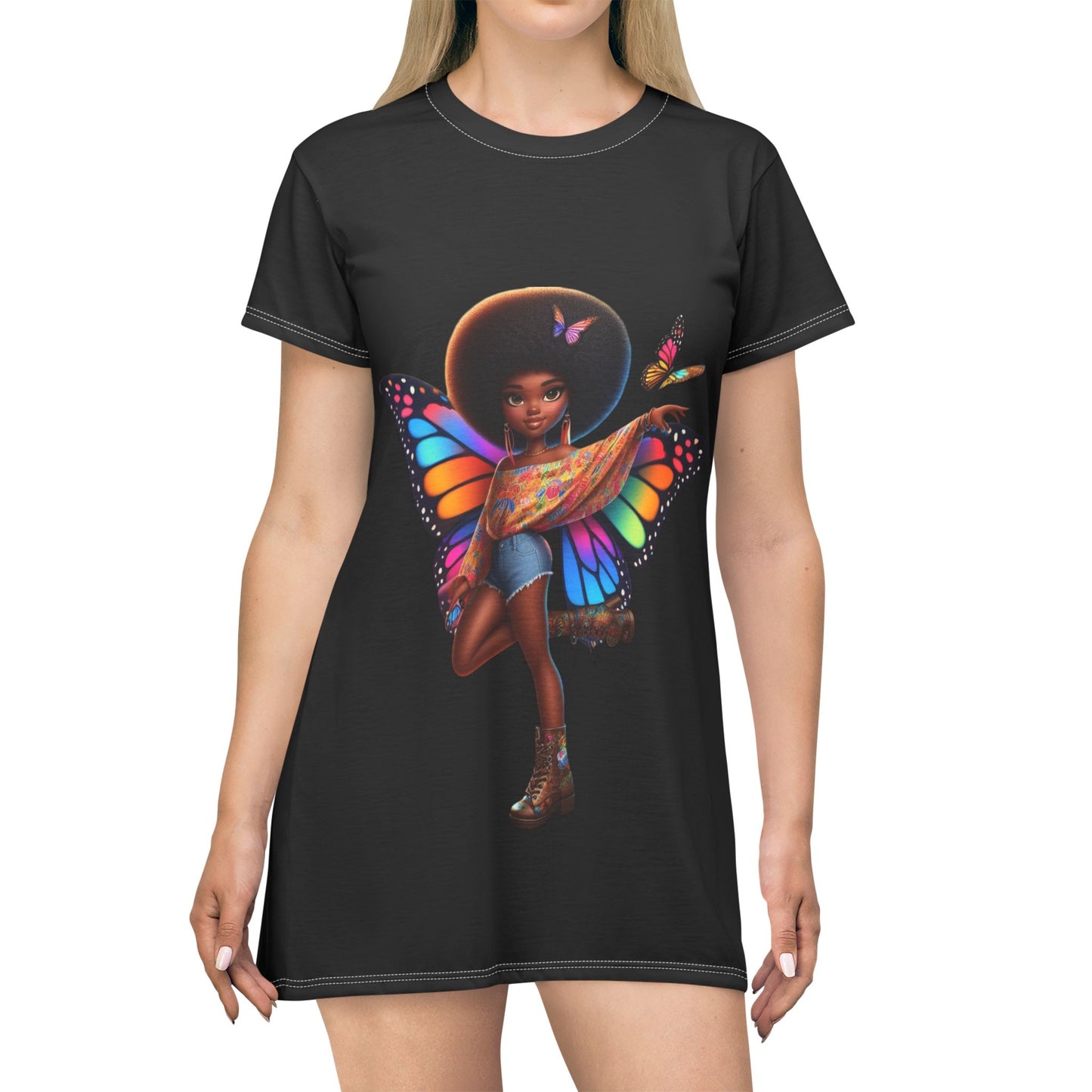 Boots On the Ground Where the Fans at Vibrant Butterfly T-Shirt Dress for Dreamers, Everyday Wear,