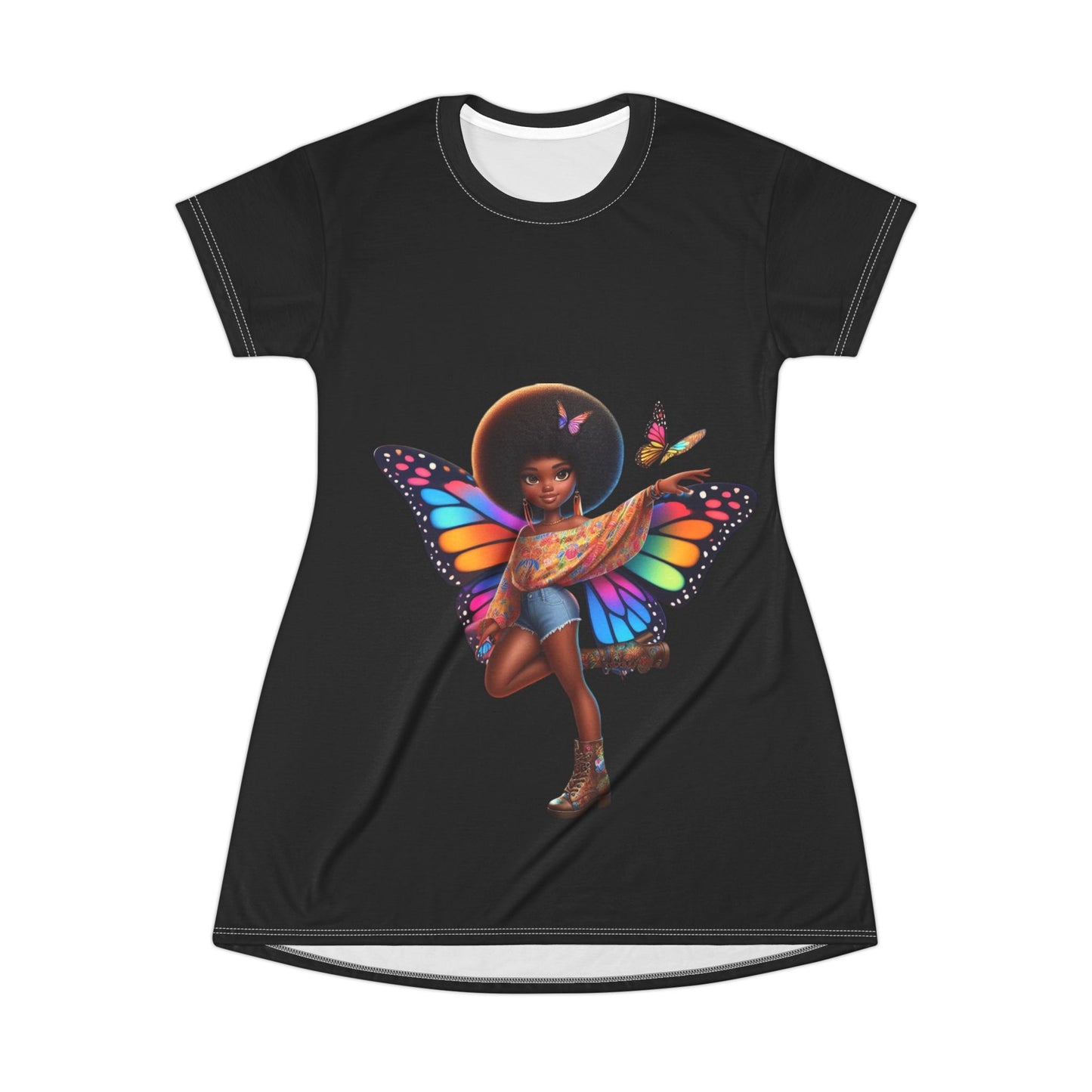 Boots On the Ground Where the Fans at Vibrant Butterfly T-Shirt Dress for Dreamers, Everyday Wear,