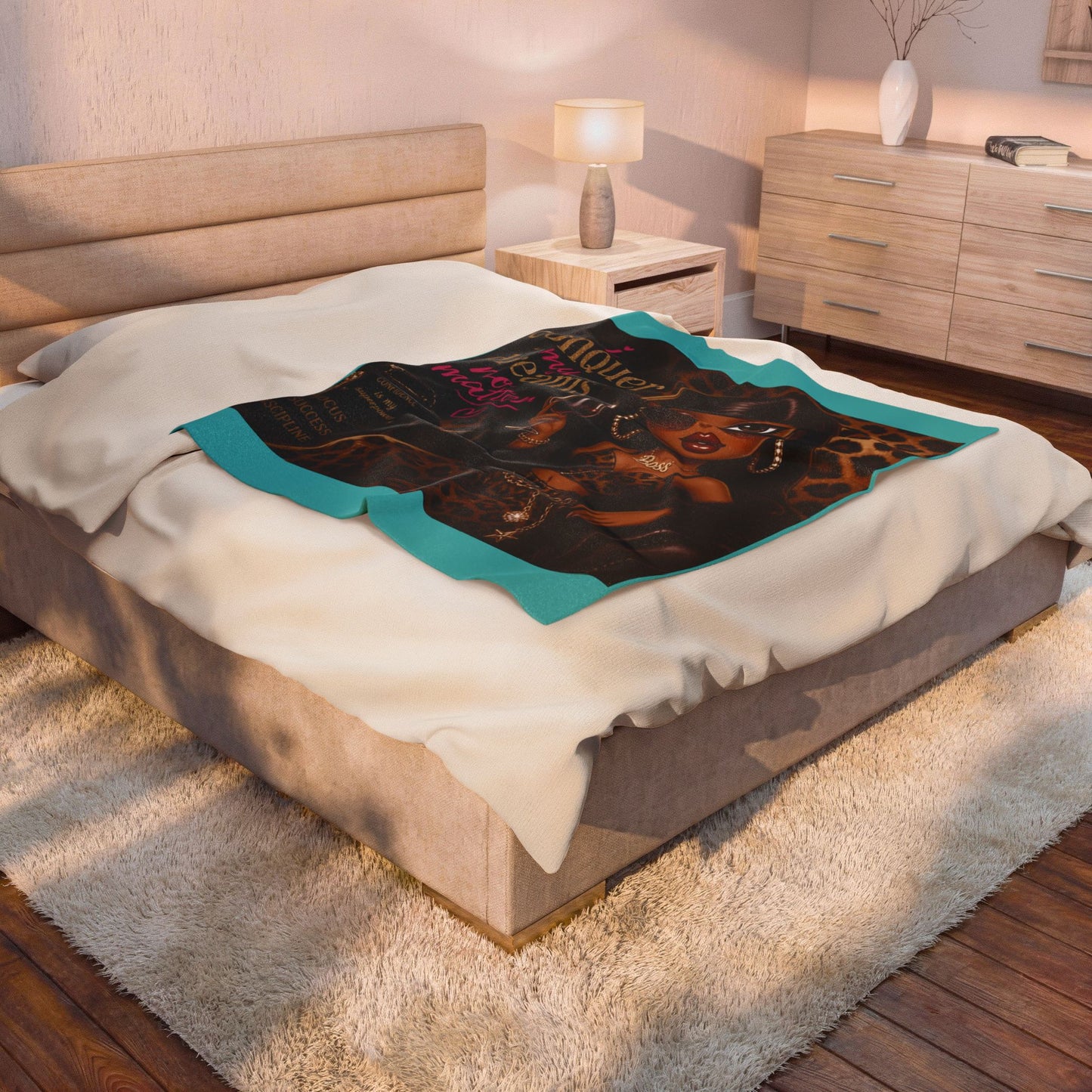 I Conquer My Dreams No Matter Leopard Girl Velveteen Plush Blanket