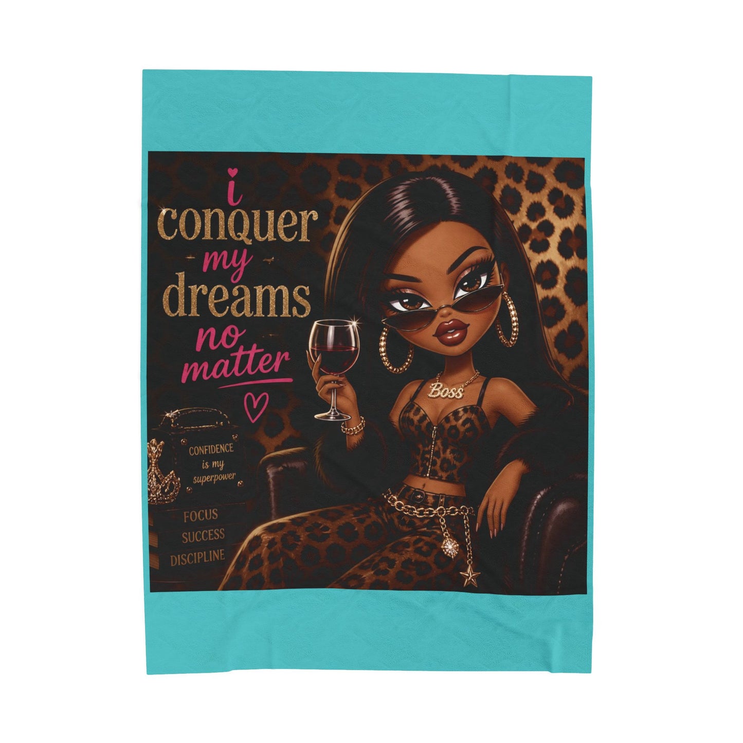 I Conquer My Dreams No Matter Leopard Girl Velveteen Plush Blanket