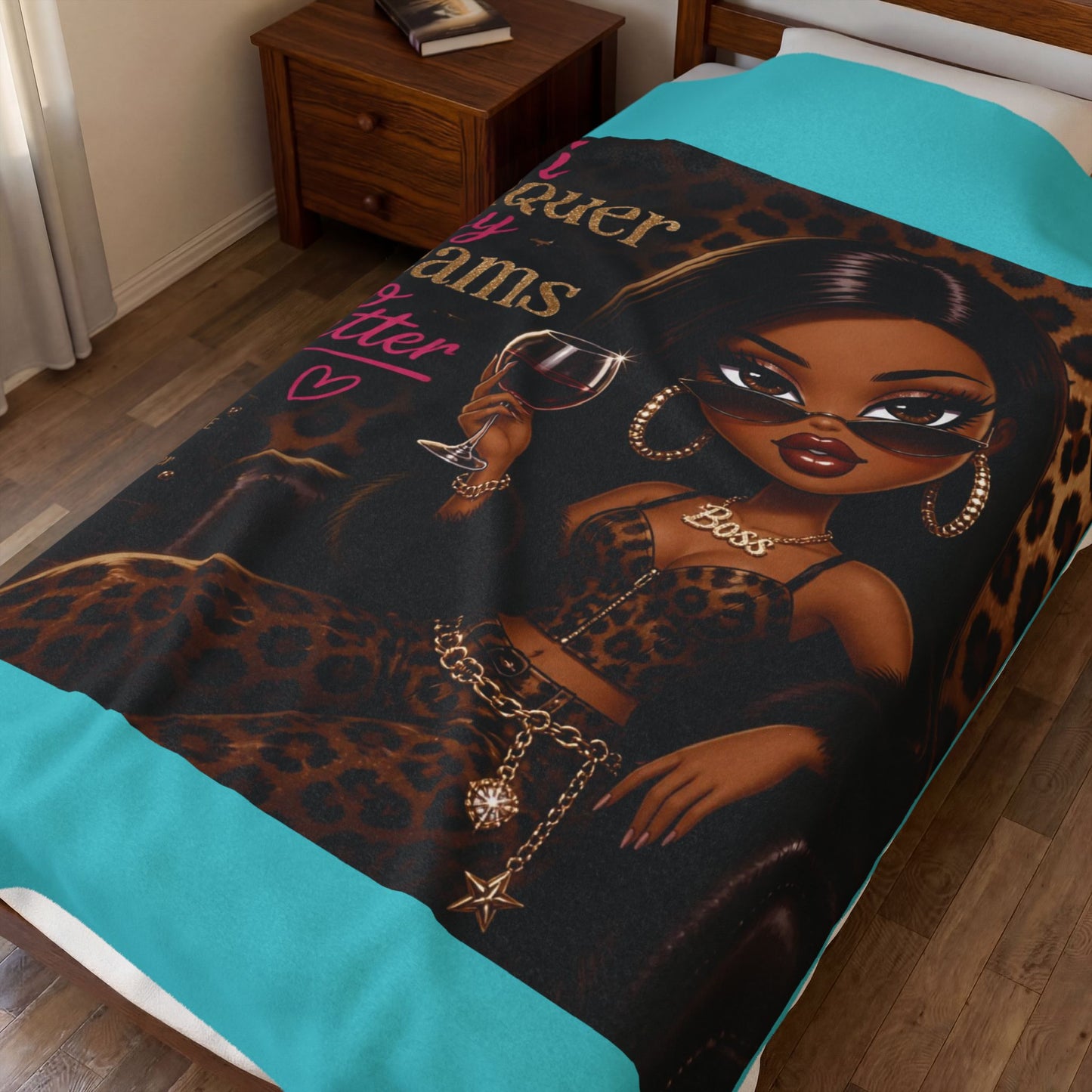 I Conquer My Dreams No Matter Leopard Girl Velveteen Plush Blanket