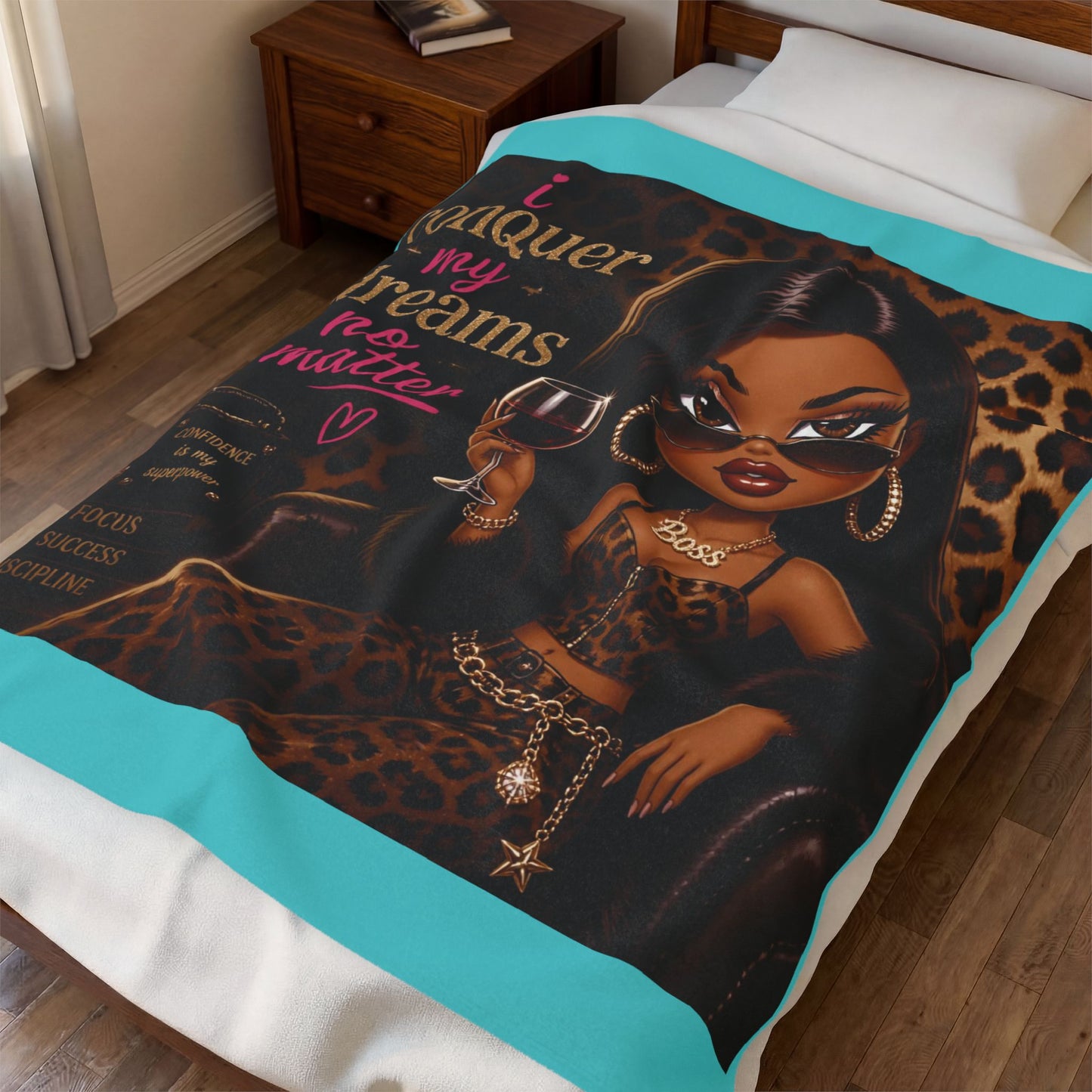 I Conquer My Dreams No Matter Leopard Girl Velveteen Plush Blanket